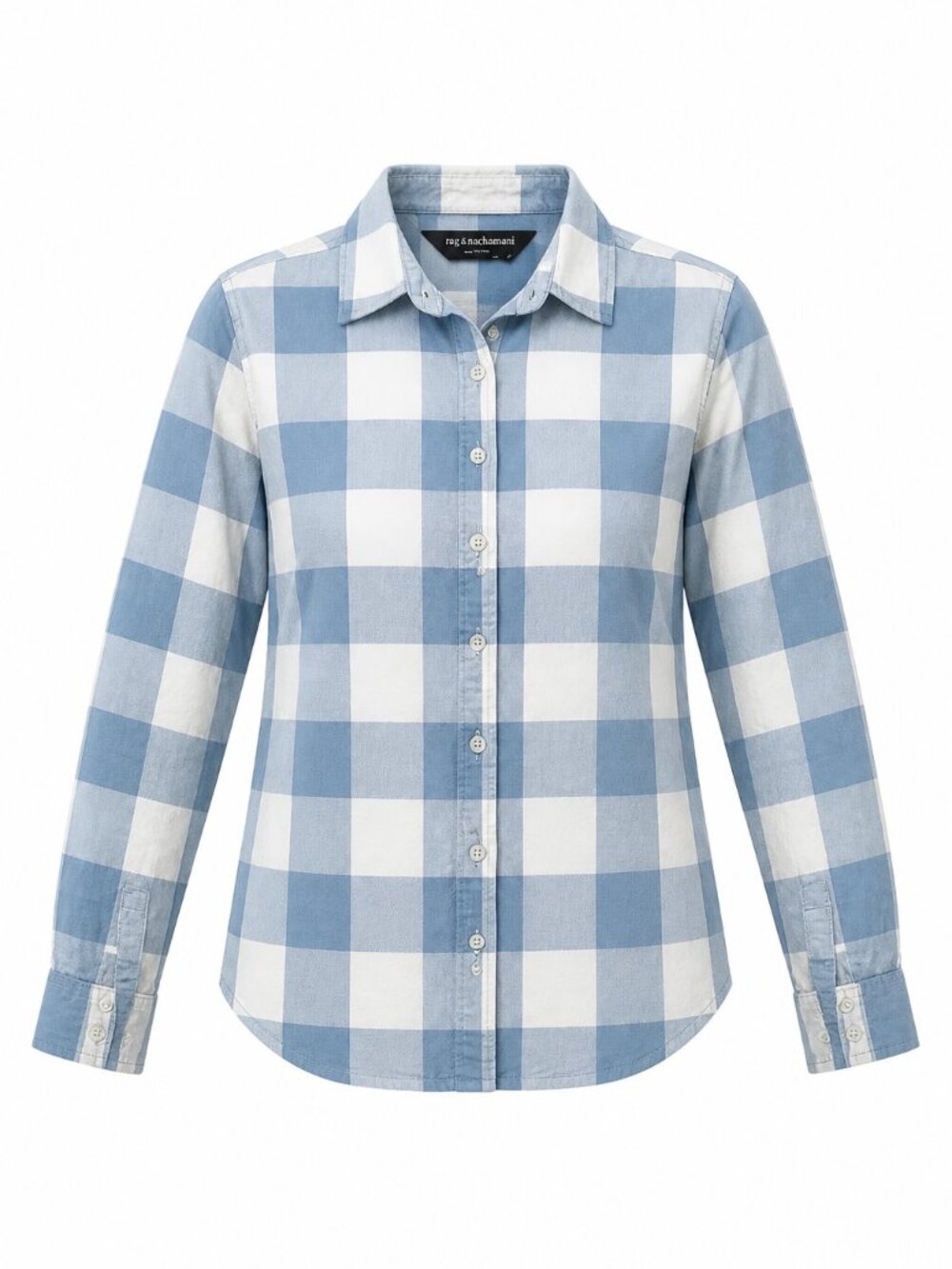 Norma Kamali Light Blue and White Checked Shirt
